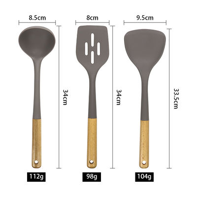 Cuisine en silicone Ensemble en trois pièces à la pelle résistante à la chaleur à l' adhésion à la cuillère à main en bois