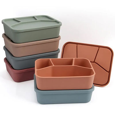 Boîte à repas bento en silicone de qualité alimentaire Contenant pliable avec couvercle et 4 compartiments