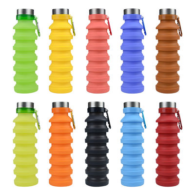 Bouteille d'eau pliable à manche en silicone de 500 ml avec couvercle