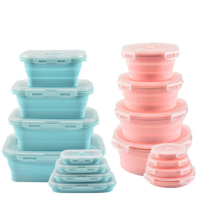 Boîte en silicone pliable pour le stockage des aliments sans danger au micro-ondes bleu