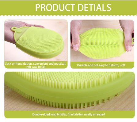 Brosse à laver les assiettes en éponge en silicone à double face pour le nettoyage de cuisine résistant aux taches