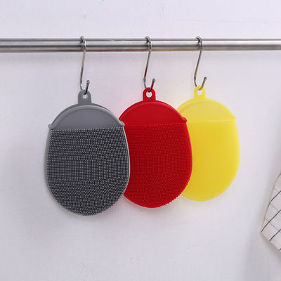 Brosse à laver les assiettes en éponge en silicone à double face pour le nettoyage de cuisine résistant aux taches