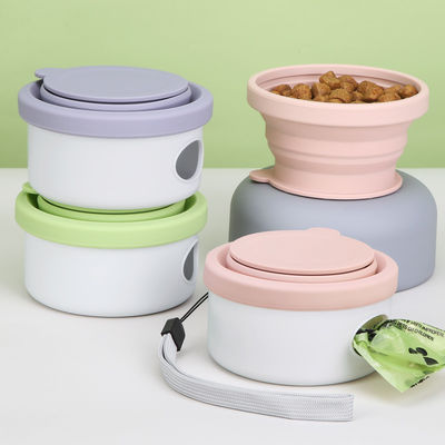 Bocal d'eau pliable pour animaux de compagnie 3 en 1 avec couvercle et conception pliable