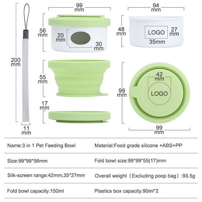 Bocal d'eau pliable pour animaux de compagnie 3 en 1 avec couvercle et conception pliable