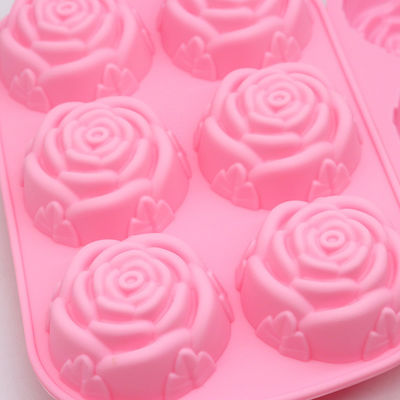 Forme de chocolat en forme de fleur de rose pour la décoration de gâteau en silicone cuisson en 3D rouge rose