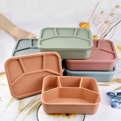 Boîte à repas bento en silicone de qualité alimentaire Contenant pliable avec couvercle et 4 compartiments