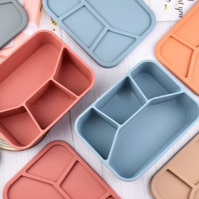 Boîte à repas bento en silicone de qualité alimentaire Contenant pliable avec couvercle et 4 compartiments