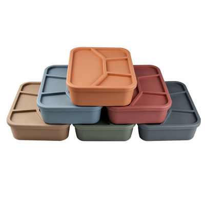 Boîte à repas bento en silicone de qualité alimentaire Contenant pliable avec couvercle et 4 compartiments