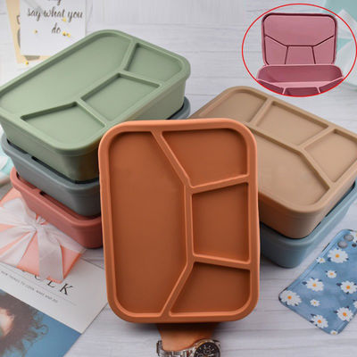 Boîte à repas bento en silicone de qualité alimentaire Contenant pliable avec couvercle et 4 compartiments