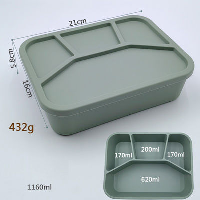 Boîte à repas bento en silicone de qualité alimentaire Contenant pliable avec couvercle et 4 compartiments