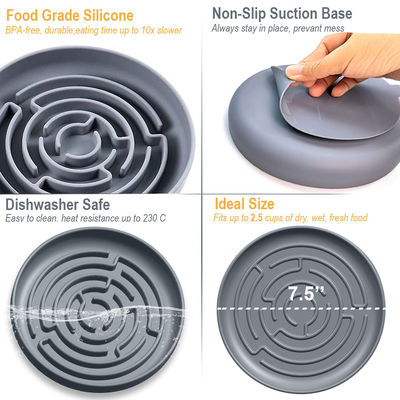 Logo personnalisé Pet Bowls Nourrisseurs Labyrinthe rond Silicone Slow Feeder avec Mat de Suction Stocked